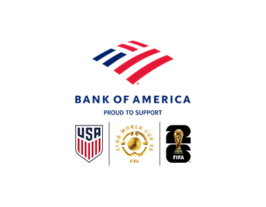 WHITE quad Logo for Bank of America, the U.S. Soccer Federation, FIFA Club World Cup 2025 and FIFA World Cup 26